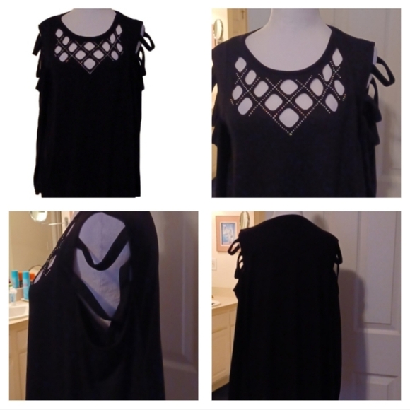 💙🏍Elegant Black Pickaboo Sleeve Top - Picture 1 of 12